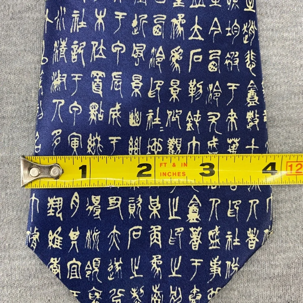 Parksden‎ Hand Made Silk Necktie Blue Chinese Calligraphy Characters Pattern